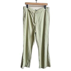 Efacto womens 100% Linen Green Elastic Waist Pants Size 42(XL)